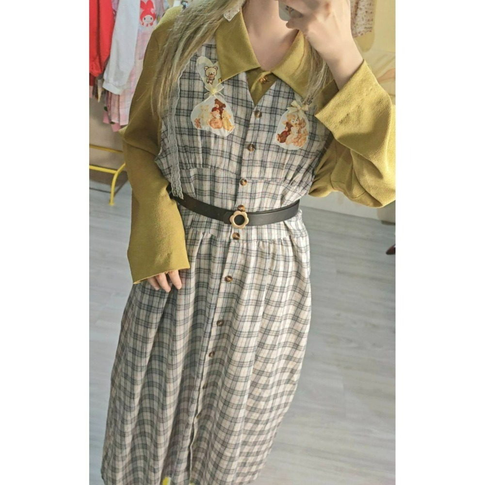 拉拉熊深藍格子背心裙-細節圖5