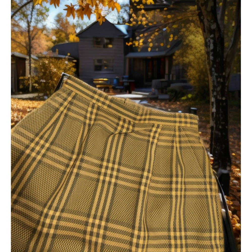 古著黃格半裙-細節圖2