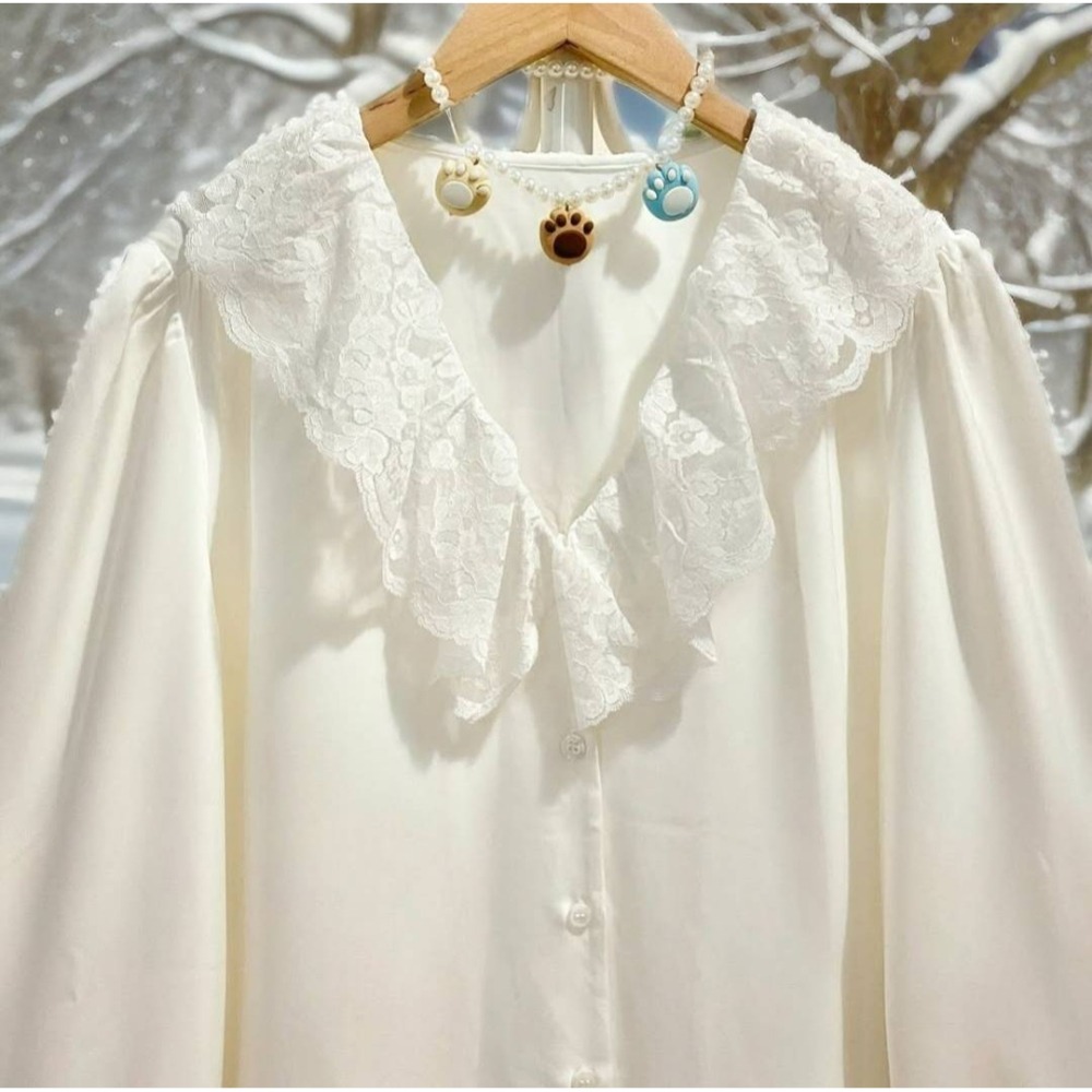 蕾絲領古著衫-細節圖2