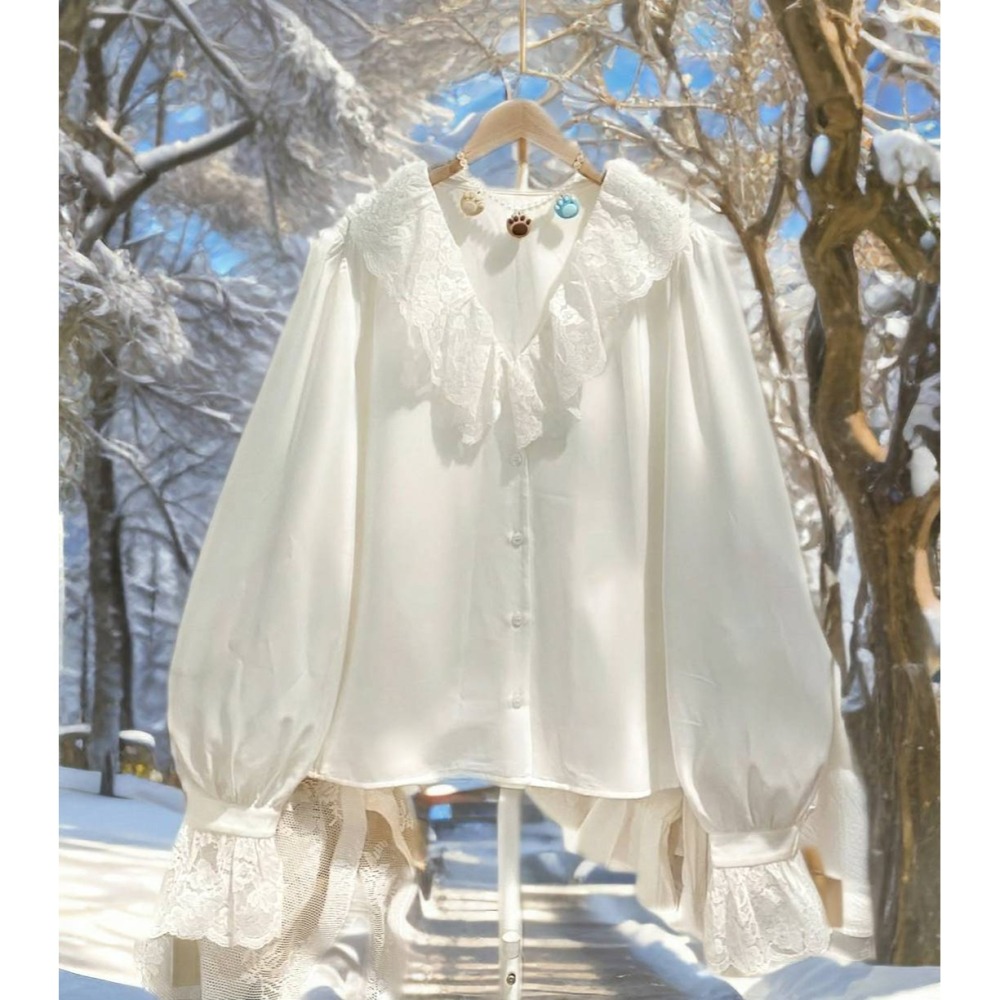 蕾絲領古著衫-細節圖3