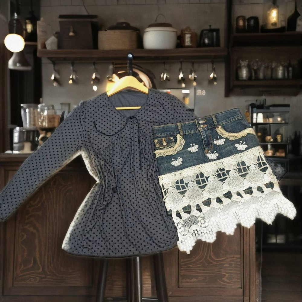 純棉灰點點上衣-細節圖2