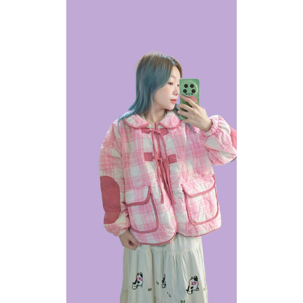 粉格子外套-細節圖2