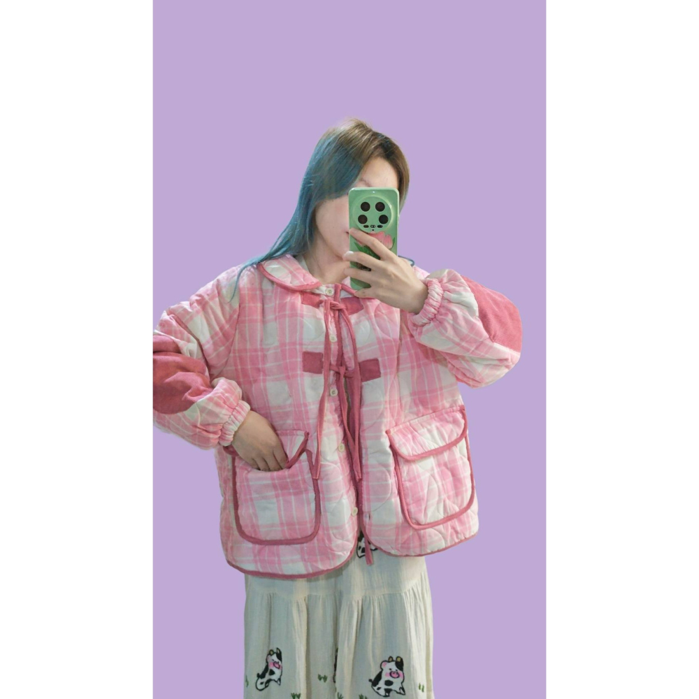 粉格子外套-細節圖3