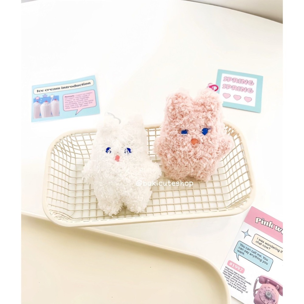 ins DIY多款治愈兔兔毛絨掛飾 鑰匙圈 吊飾-細節圖4