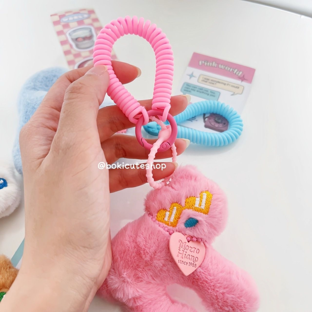 可愛愛心貓咪毛絨彈簧掛飾 吊飾 包包配飾-細節圖4