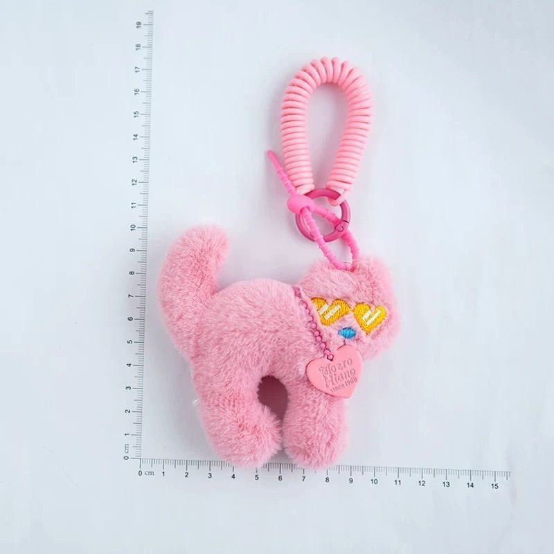 可愛愛心貓咪毛絨彈簧掛飾 吊飾 包包配飾-細節圖6