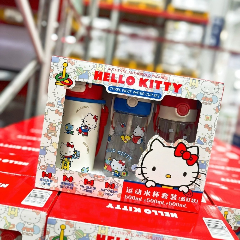 【超值三件組】Hello Kitty水杯套裝｜山姆代購｜卡通造型運動杯/學生水壺推薦/角色運動水壺/吸管杯/便攜杯/水杯-細節圖2