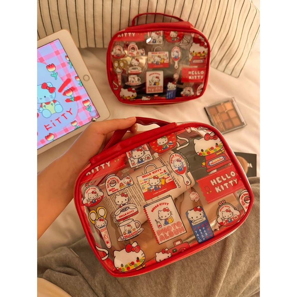 【Kitty化妝包】Hello Kitty化妝包 手提透明收納包 隨身小包 旅行盥洗袋 旅行收納包-細節圖2
