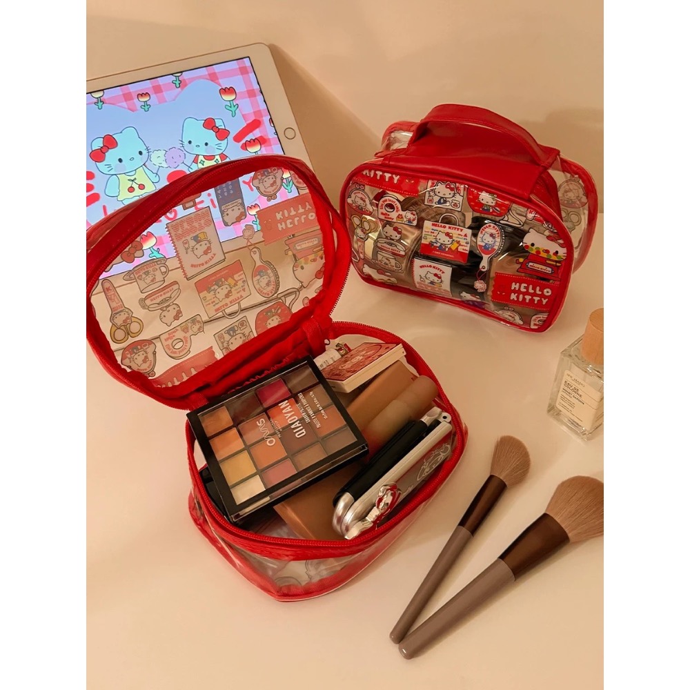 【Kitty化妝包】Hello Kitty化妝包 手提透明收納包 隨身小包 旅行盥洗袋 旅行收納包-細節圖4