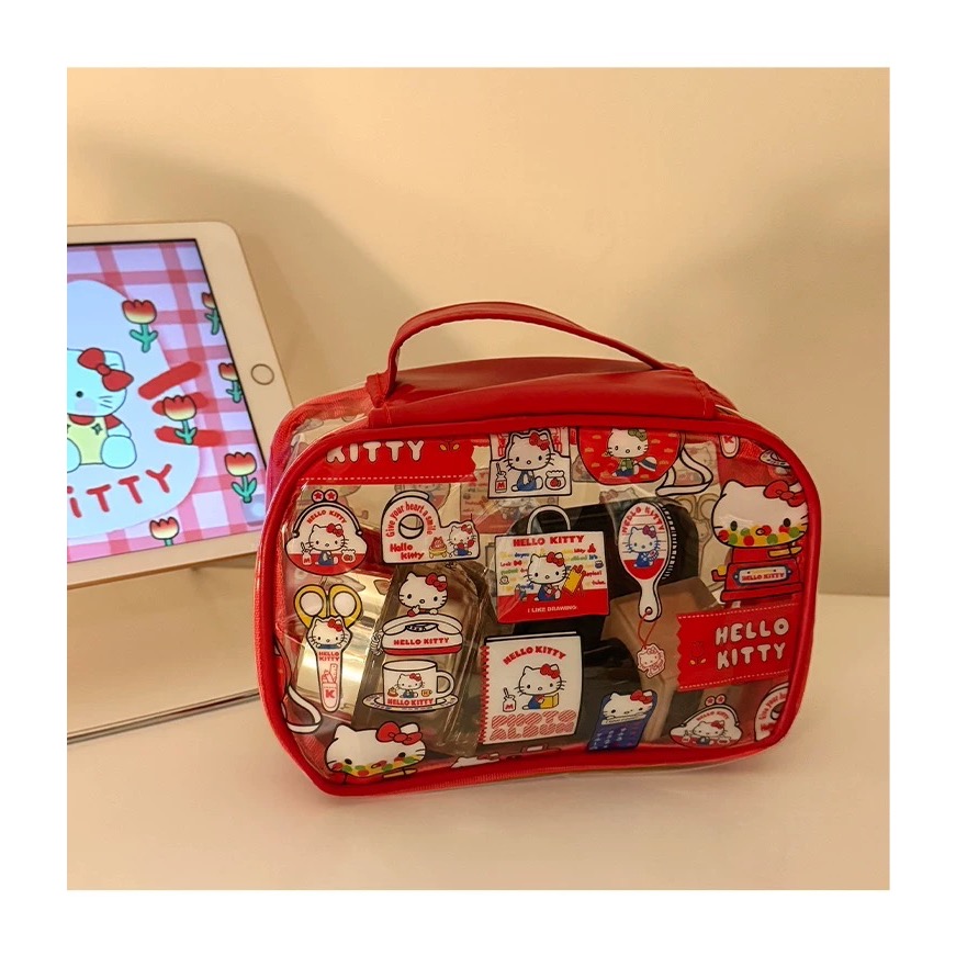 【Kitty化妝包】Hello Kitty化妝包 手提透明收納包 隨身小包 旅行盥洗袋 旅行收納包-細節圖5