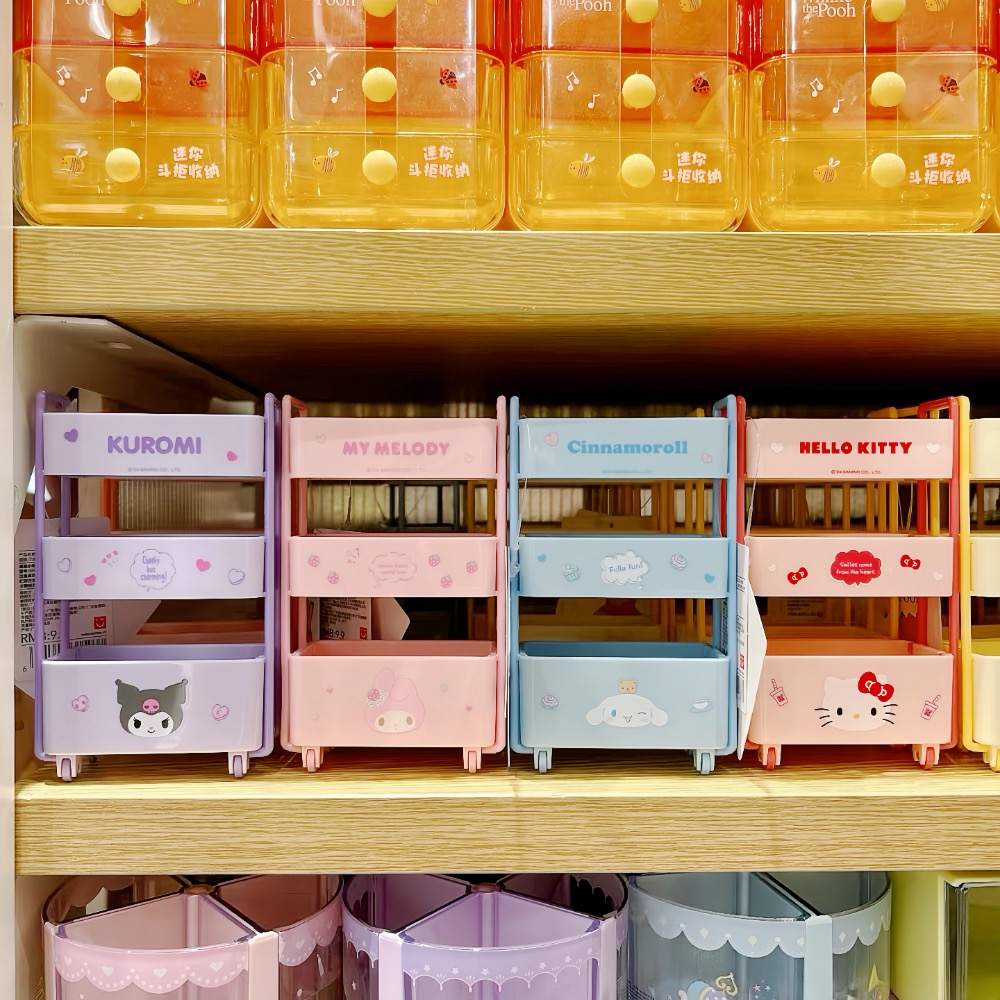 【Sanrio三層小推車】三麗鷗三層收納架 ｜桌面收納 ｜置物架 ｜文具化妝品收納盒 ｜置物盒 ｜推車-細節圖6