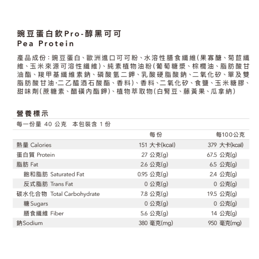全素多效豌豆蛋白飲Pro - 隨手包40g 抹茶/芝麻/觀音拿鐵/莓果/可可/芋頭 效期2027-細節圖2