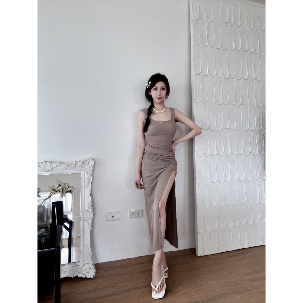 【Aries.shop】實拍【預購】my氣質大方領金標彈力長洋 女裝-細節圖4