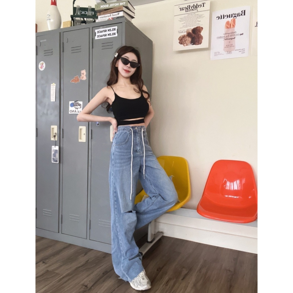 【Aries.shop】實拍my【現貨】+【預購】🎀 下身推薦 🎀  率性割破抽繩寬褲 女裝-細節圖3