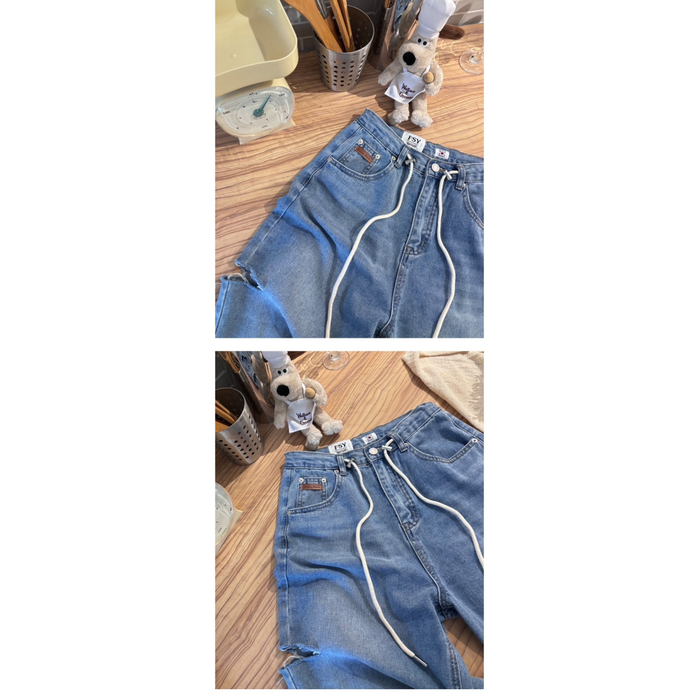 【Aries.shop】實拍my【現貨】+【預購】🎀 下身推薦 🎀  率性割破抽繩寬褲 女裝-細節圖4