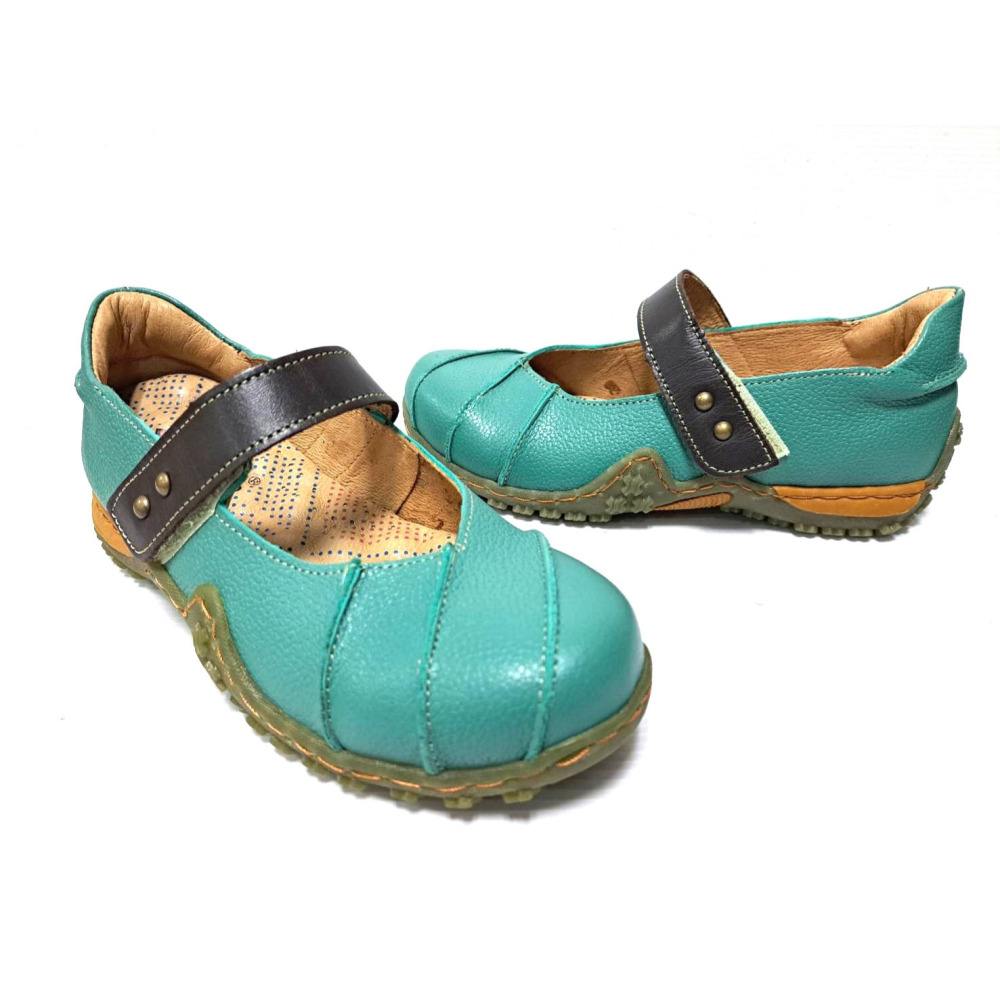 零碼鞋 5.5號  Zobr 路豹 牛皮氣墊娃娃鞋 B153 水藍色   ( B系列 )特價:990元 鞋跟高度：2公分-細節圖7