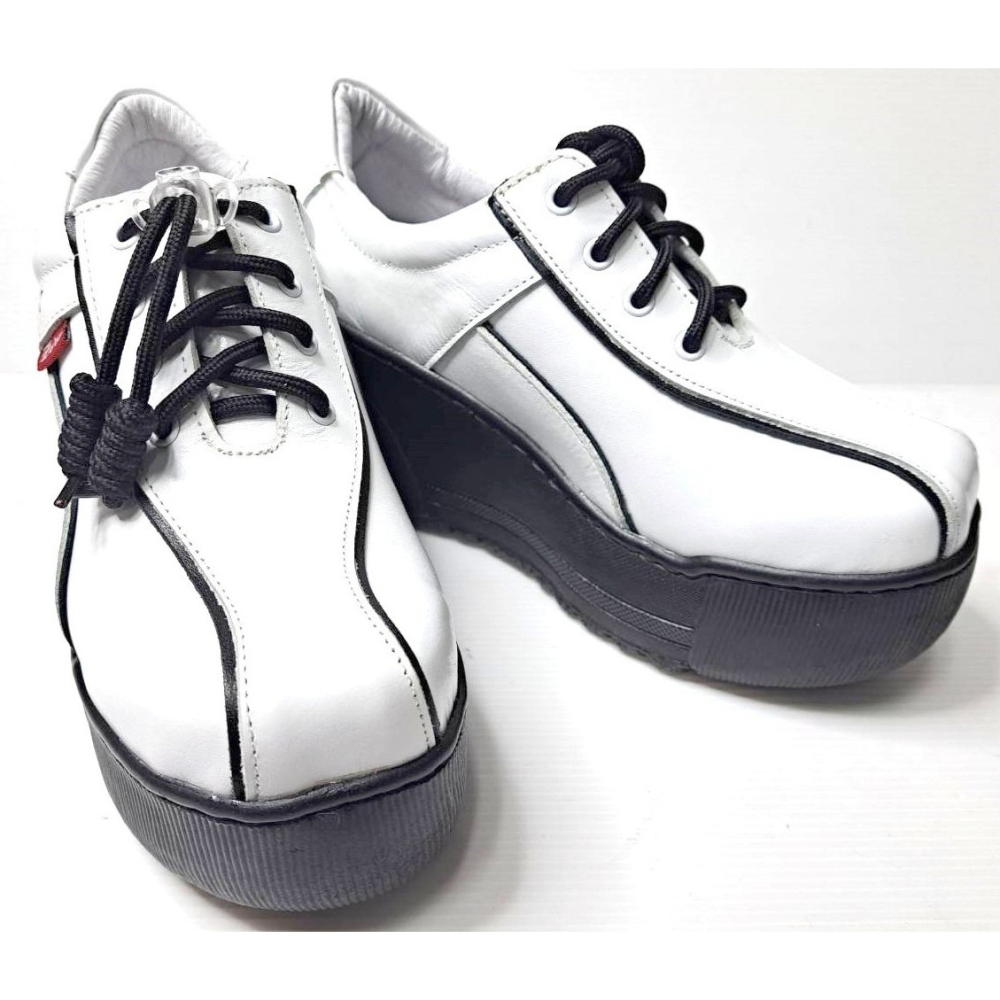 零碼鞋 7.5號  Zobr路豹 牛皮氣墊休閒鞋 A361 白黑色 特價$1490元 A系列 鞋跟高度9公分-細節圖4