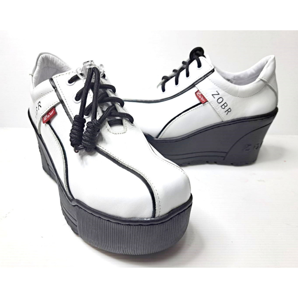 零碼鞋 7.5號  Zobr路豹 牛皮氣墊休閒鞋 A361 白黑色 特價$1490元 A系列 鞋跟高度9公分-細節圖5