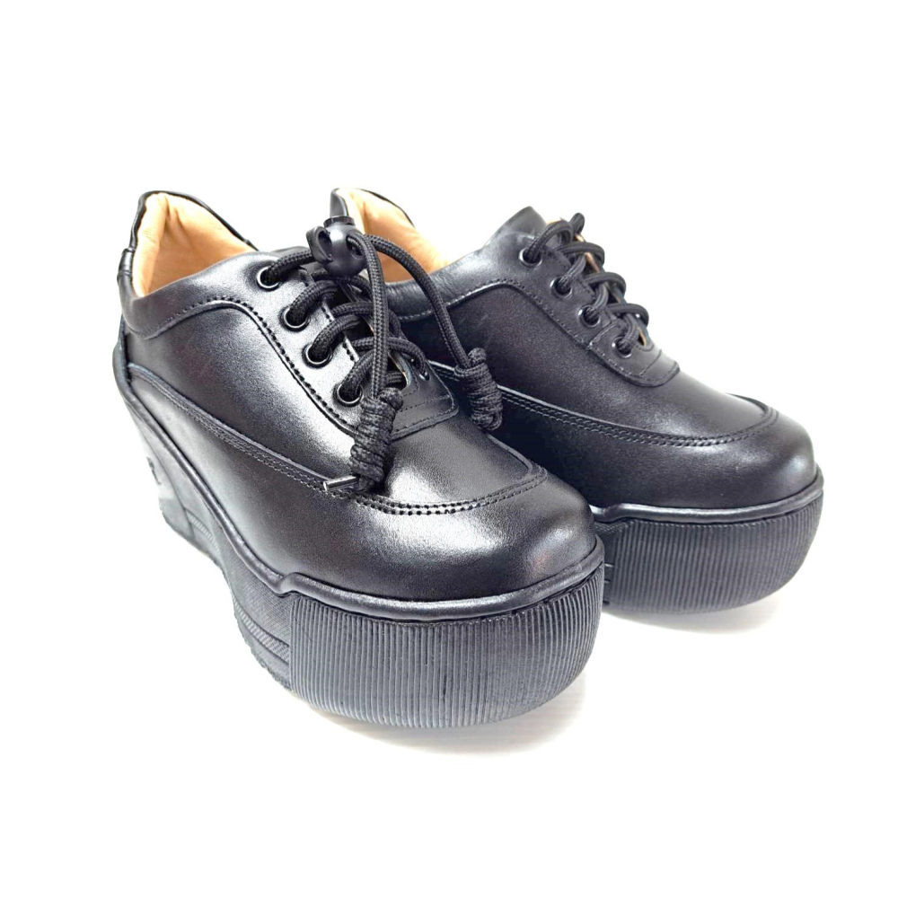 零碼鞋 5.5號 Zobr 路豹 牛皮厚底氣墊休閒鞋 A306 黑色 (超高底台9CM) 特價1490元 A系列-細節圖3