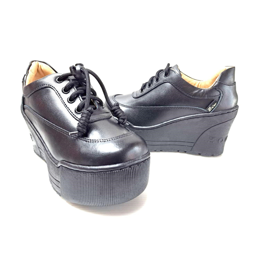 零碼鞋 5.5號 Zobr 路豹 牛皮厚底氣墊休閒鞋 A306 黑色 (超高底台9CM) 特價1490元 A系列-細節圖5