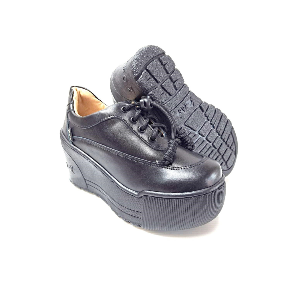 零碼鞋 5.5號 Zobr 路豹 牛皮厚底氣墊休閒鞋 A306 黑色 (超高底台9CM) 特價1490元 A系列-細節圖6