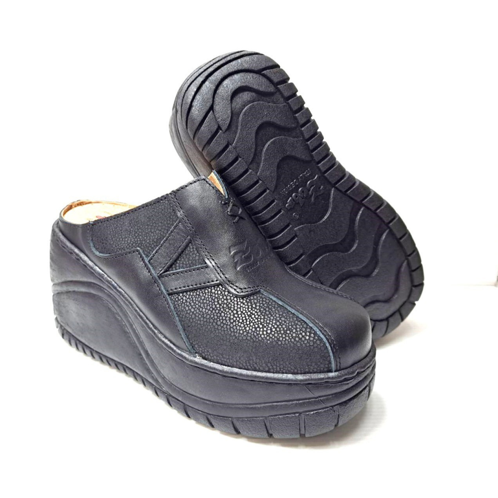 零碼鞋 6號  Zobr路豹牛皮 氣墊懶人鞋 拖鞋 9701 黑色 特價$1290元 9系列 超高底台跟高8.5公分零碼-細節圖6