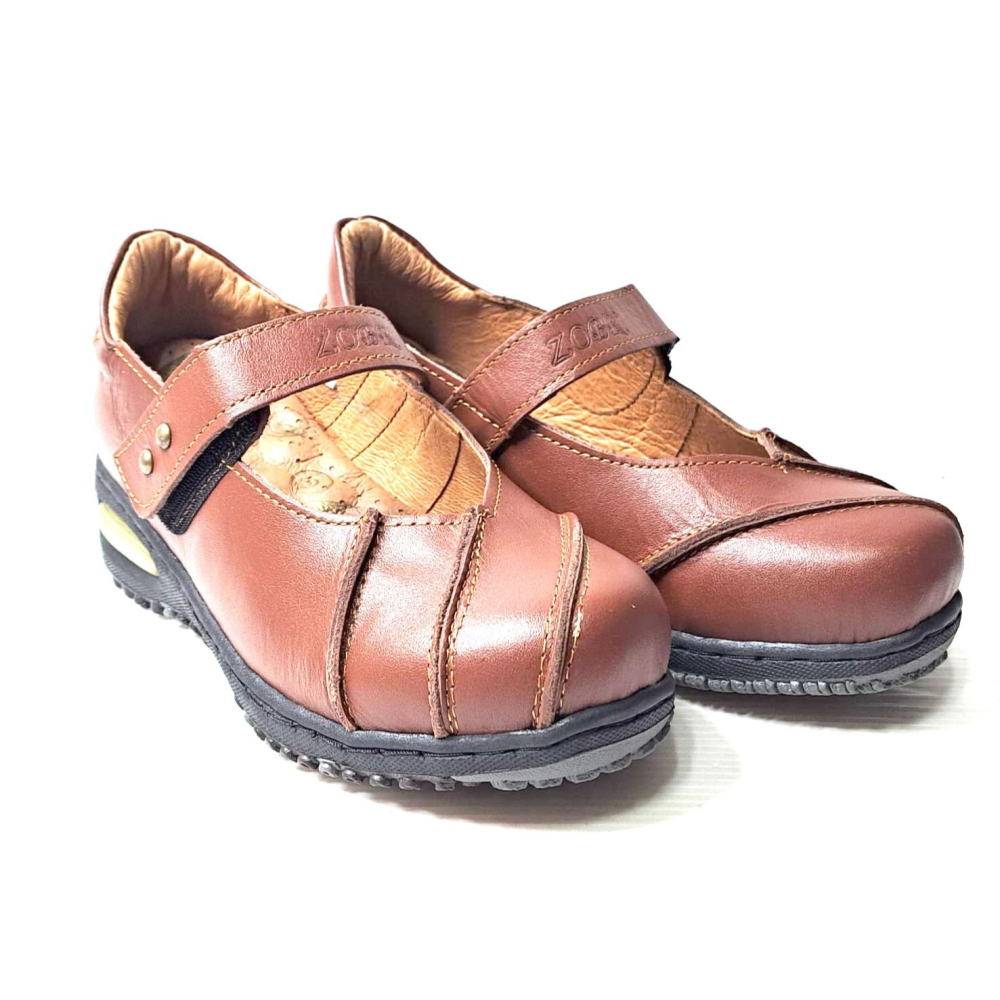 零碼鞋 5.5號 Zobr 路豹 女款 牛皮氣墊娃娃鞋 BB153 棕色  (BB系列) 特價990元雙氣墊款 #路豹-細節圖3