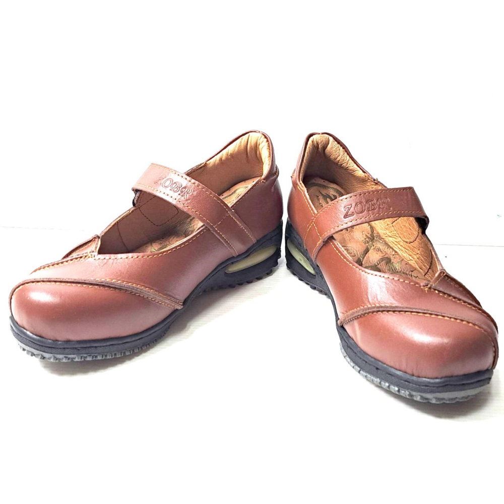 零碼鞋 5.5號 Zobr 路豹 女款 牛皮氣墊娃娃鞋 BB153 棕色  (BB系列) 特價990元雙氣墊款 #路豹-細節圖4