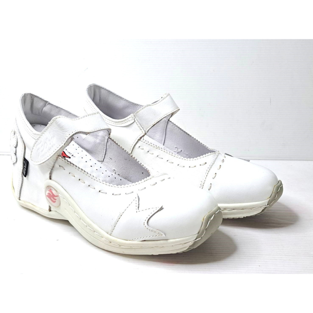 零碼鞋 8號 Zobr 牛皮氣墊休閒娃娃鞋 內 395 白色 特價 :990 元 隱藏式內增高鞋底台 鞋跟高度7.5cm-細節圖3