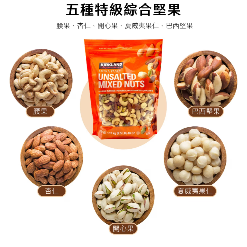 【好市多代購】Kirkland Signature 科克蘭 無調味綜合堅果 1.13公斤-細節圖5