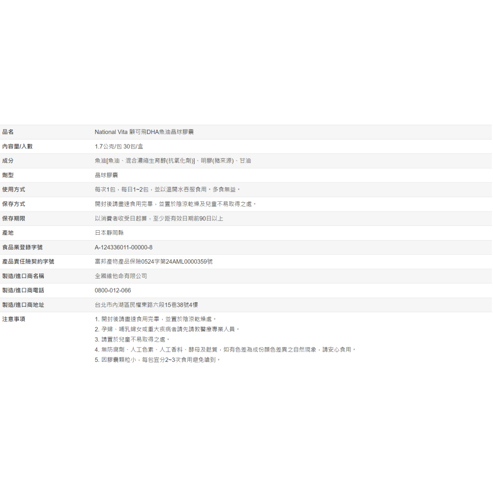 【好市多代購】National Vita 顧可飛DHA魚油晶球膠囊 30包-細節圖7