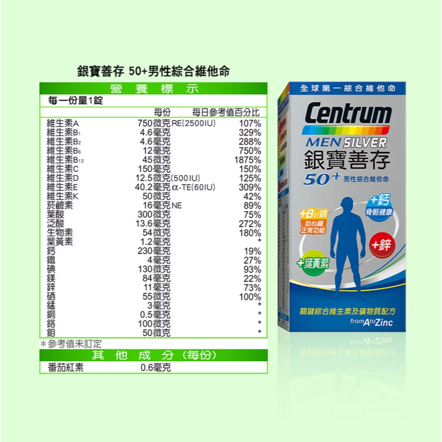 【好市多代購】銀寶善存50+ 男性綜合維他命 290錠-細節圖6