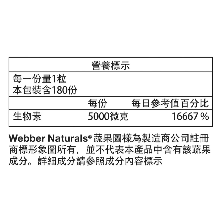 【好市多代購】Webber Naturals 生物素5,000微克膠囊 180粒-細節圖4