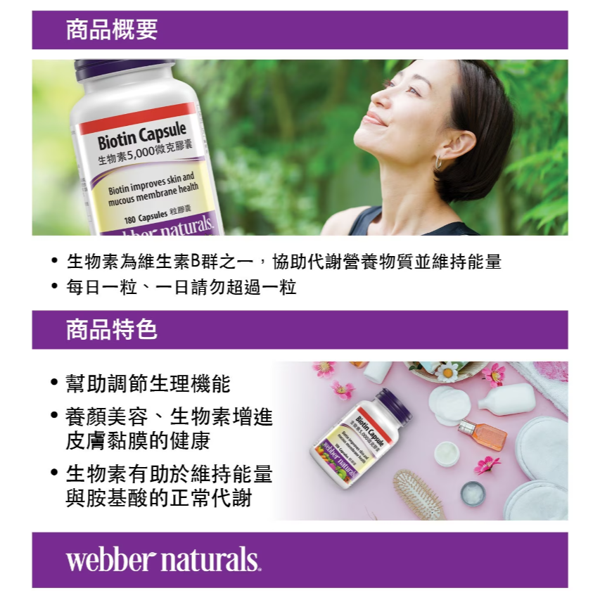 【好市多代購】Webber Naturals 生物素5,000微克膠囊 180粒-細節圖5