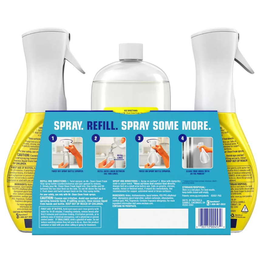 【好市多代購】Mr. Clean 多用途清潔劑 檸檬香 噴槍 473毫升 X 2入 + 補充瓶 913毫升-細節圖2