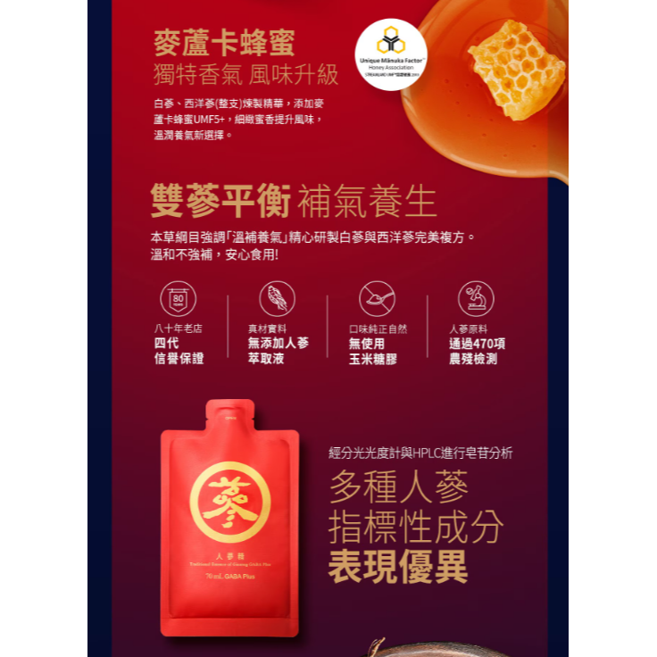 【好市多代購#限時特價】老協珍 人蔘精 GABA Plus 麥蘆卡蜂蜜口味 70毫升 X 33入~09/27-細節圖9