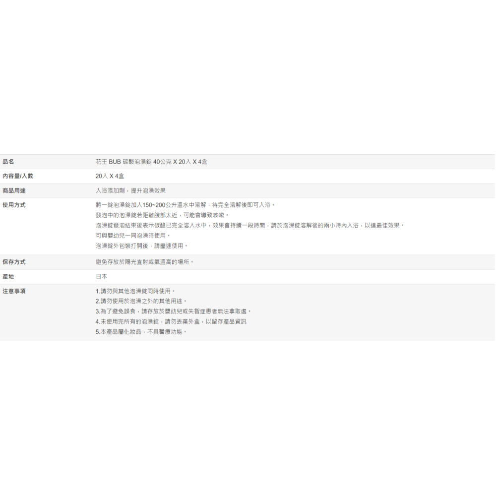 【好市多代購】花王 BUB 碳酸泡澡錠 40公克 X 20入 X 4盒-細節圖6