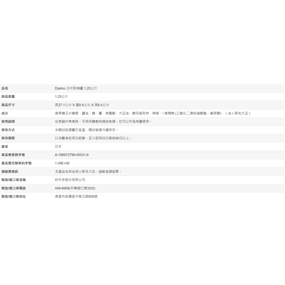 【好市多代購】Daisho 日式照燒醬 1.25公斤-細節圖3