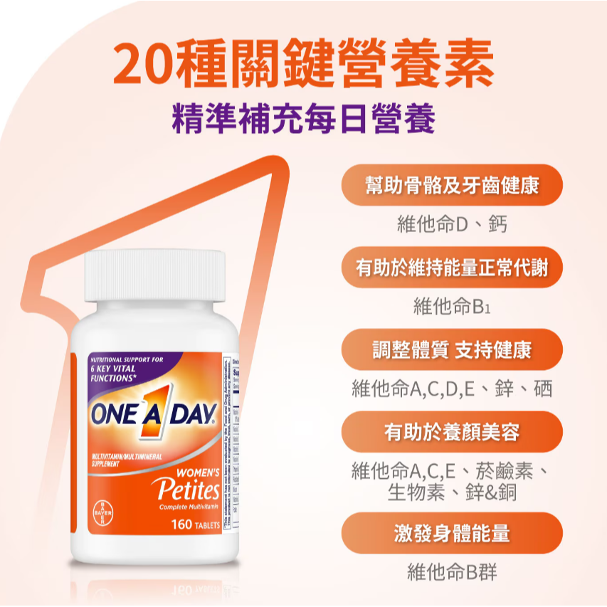 【好市多代購】One A Day 女性亮顏綜合維他命迷你錠 160 錠-細節圖6