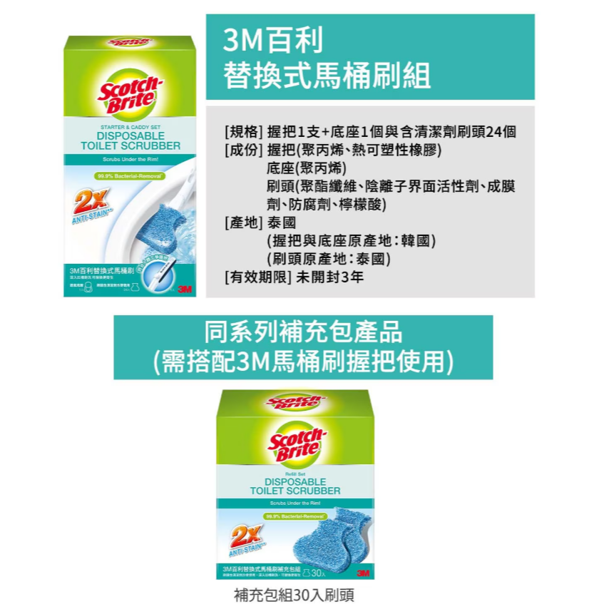 【好市多代購】Scotch-Brite 百利 替換式除菌馬桶刷 1握把+1底座+24刷頭-細節圖10