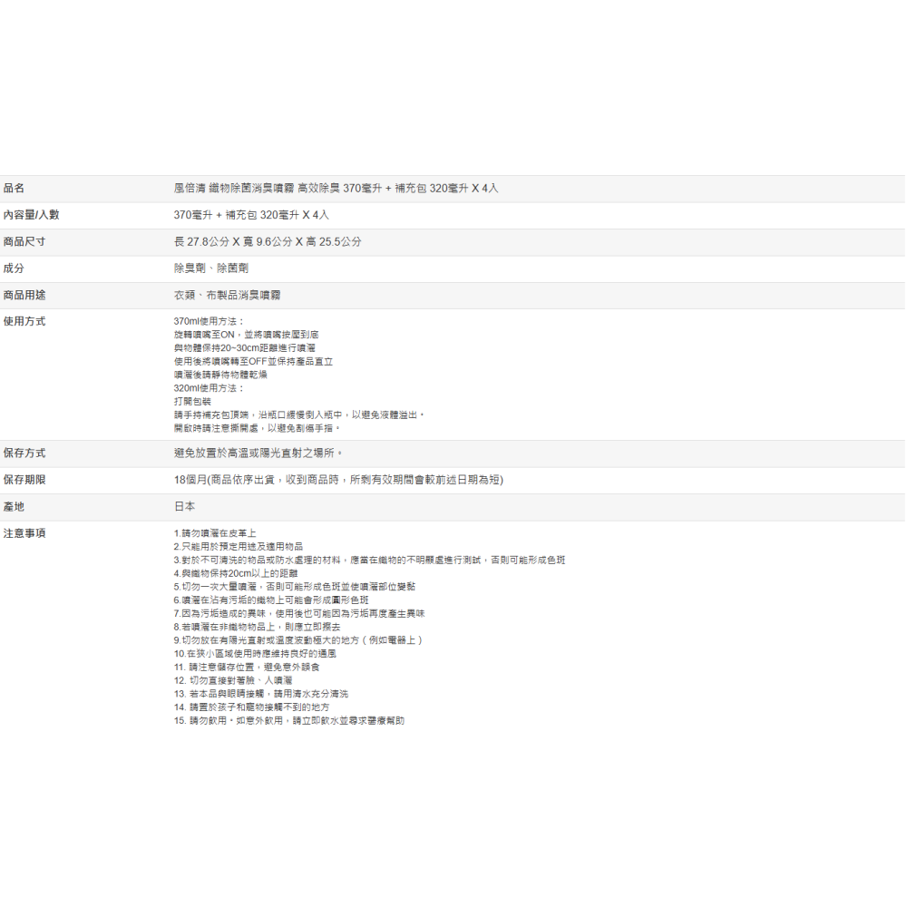 【好市多代購】風倍清 織物除菌消臭噴霧 高效除臭 370毫升 + 補充包 320毫升 X 4入-細節圖9