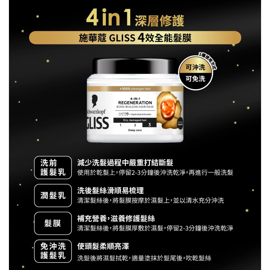 【好市多代購】施華蔻 GLISS 白金沙龍級護髮組 4效全能髮膜 400毫升 + 7秒修護水髮膜 200毫升-細節圖6