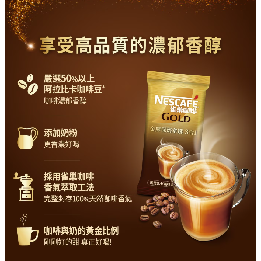【好市多代購】雀巢 金牌深焙拿鐵三合一 20公克 X 100入-細節圖4