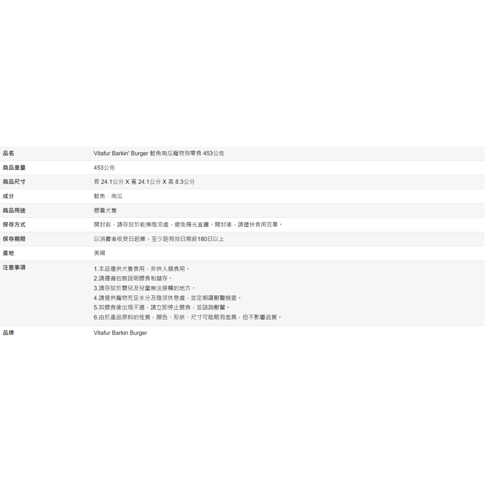 【好市多代購】Vitafur Barkin＇ Burger 鮭魚南瓜寵物狗零食 453公克-細節圖3
