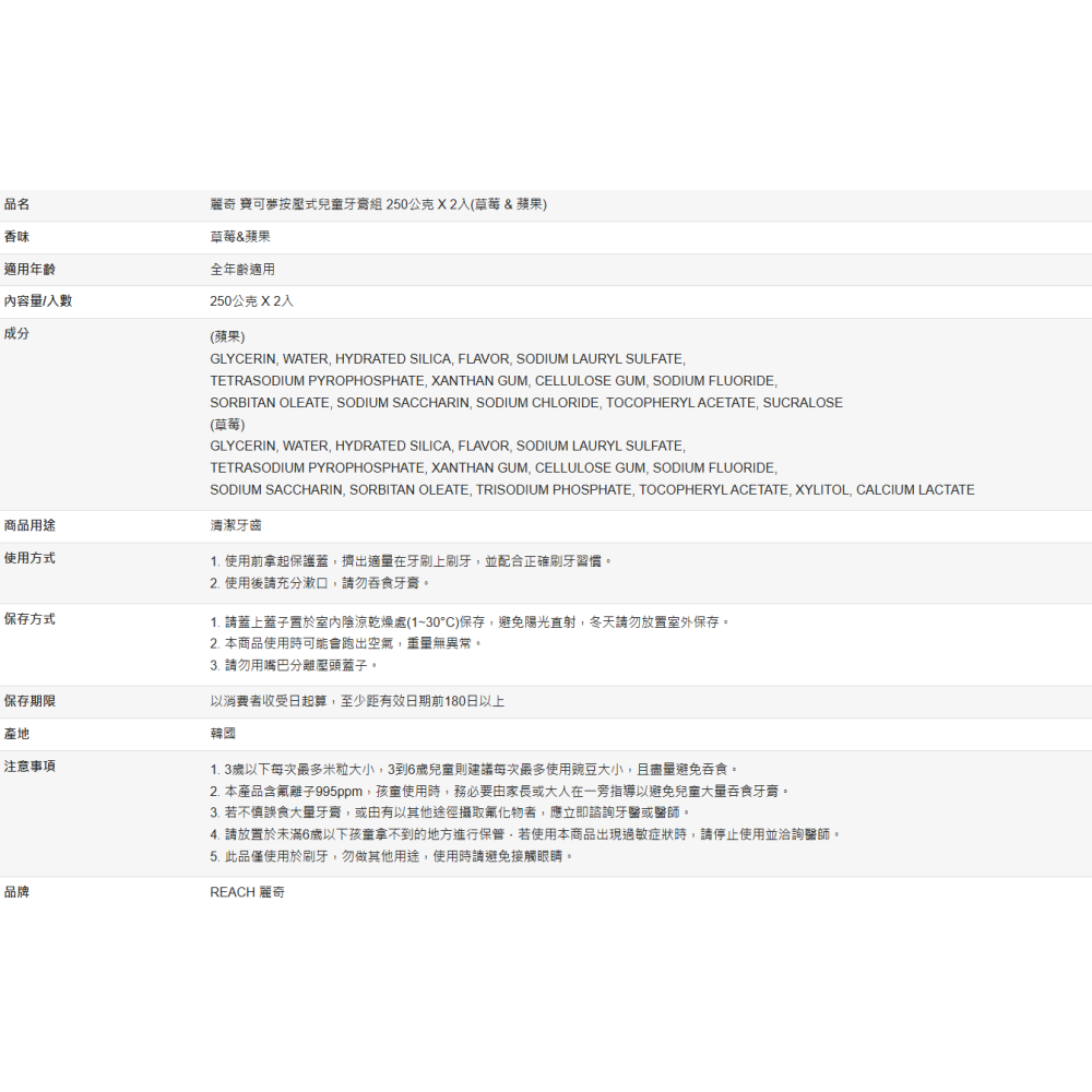 【好市多代購】麗奇 寶可夢按壓式兒童牙膏組 250公克 X 2入(草莓 & 蘋果)-細節圖7