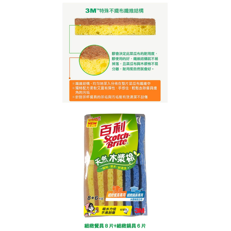【好市多代購】Scotch-Brite 百利 木漿棉菜瓜布 14入-細節圖5
