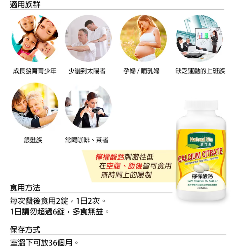 【好市多代購】National Vita 顧可飛 檸檬酸鈣錠 450錠-細節圖6