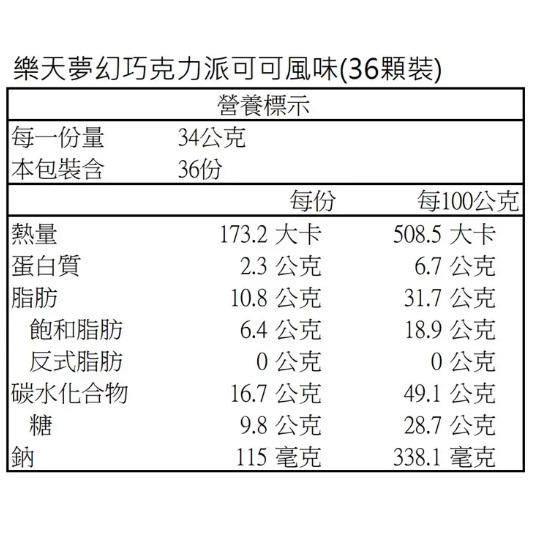 【好市多代購】樂天 夢幻巧克力派 可可風味 34公克 X 36顆-細節圖2