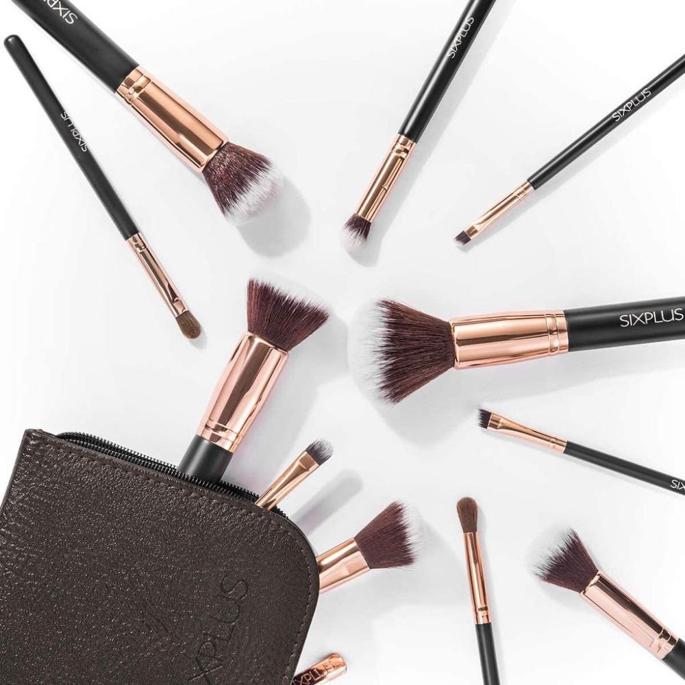 現貨★日本 SIXPLUS 化妝刷具組 玫瑰金 11件套組 刷具 蜜粉刷 粉餅刷 含化妝包 交換禮物-細節圖6