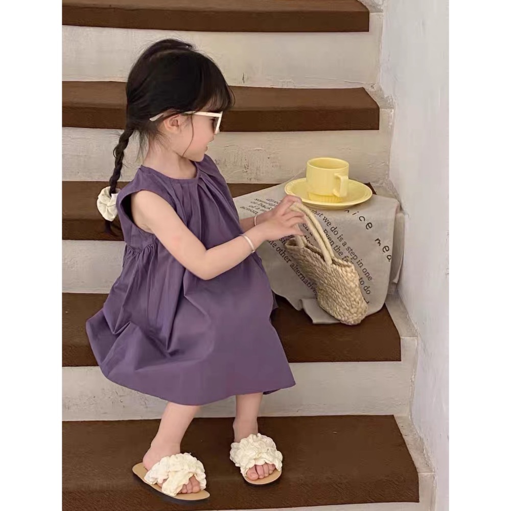 夏季新款甜美素色氣質背心裙 韓版女童洋氣可愛純棉洋裝 女童背心裙 女童洋裝 女童洋裝夏天-細節圖2